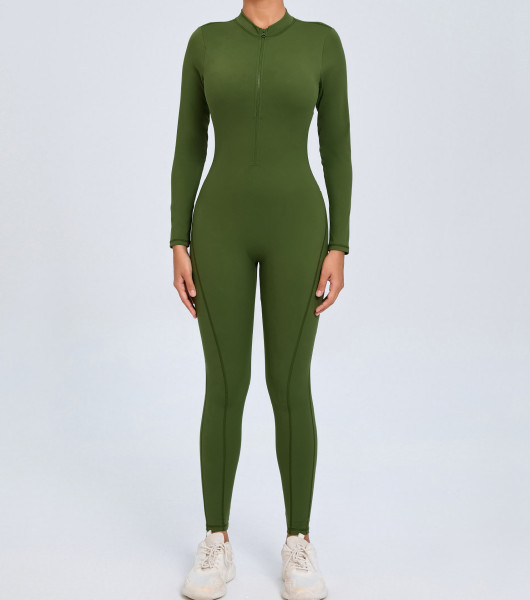 Zipper long sleeved yoga jumpsuit