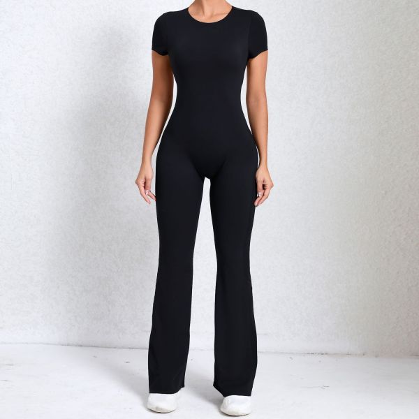 Large backless short sleeved yoga jumpsuit