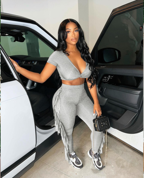 Tassel pants cross short sleeved two-piece set