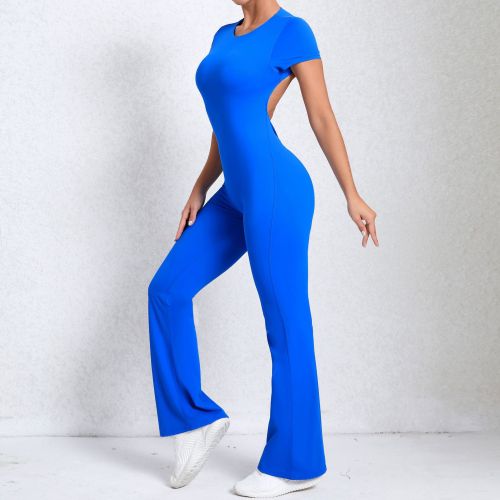 Large backless short sleeved yoga jumpsuit
