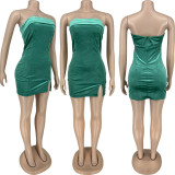 Strapless velvet dress mini skirt