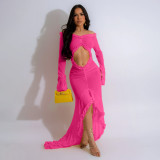 V-neck solid color perspective long sleeved dress