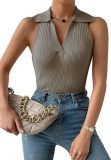 Polo neck ice silk top sleeveless knitted vest