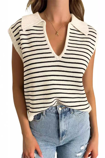 V-neck knitted short sleeved T-shirt top