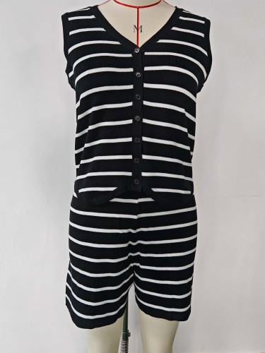 Striped lace up cardigan single breasted knit sweater