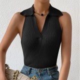 Polo neck ice silk top sleeveless knitted vest