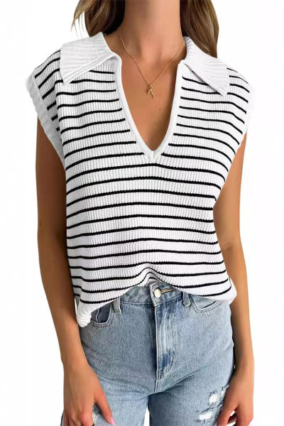 V-neck knitted short sleeved T-shirt top