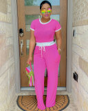 Round neck short sleeved wide leg sports suit