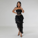 Sleeveless lace strapless top irregular half skirt two-piece set