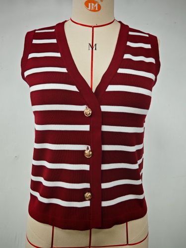 Knitted striped vest, vest, vest, knitted sweater