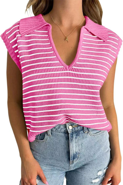 V-neck knitted short sleeved T-shirt top