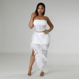 Sleeveless lace strapless top irregular half skirt two-piece set