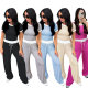 Round neck short sleeved wide leg sports suit