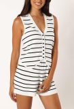 Striped lace up cardigan single breasted knit sweater