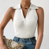 Polo neck ice silk top sleeveless knitted vest