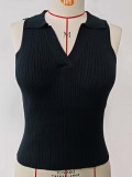 Polo neck ice silk top sleeveless knitted vest