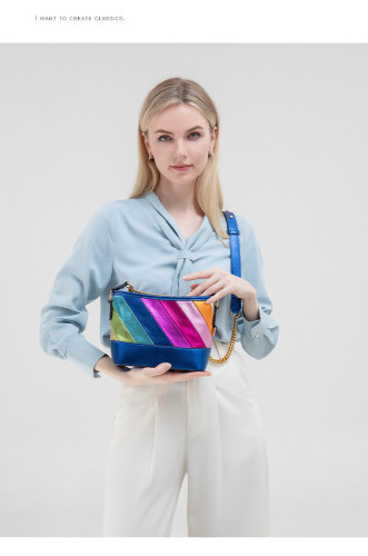 Colorful patchwork rainbow chain shoulder crossbody bag