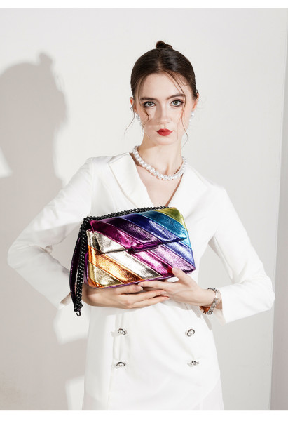 Rainbow contrasting splicing chain shoulder crossbody bag