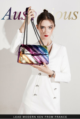 Rainbow contrasting splicing chain shoulder crossbody bag