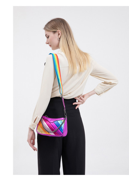 Color blocking splicing chain crossbody bag rainbow handbag shoulder bag