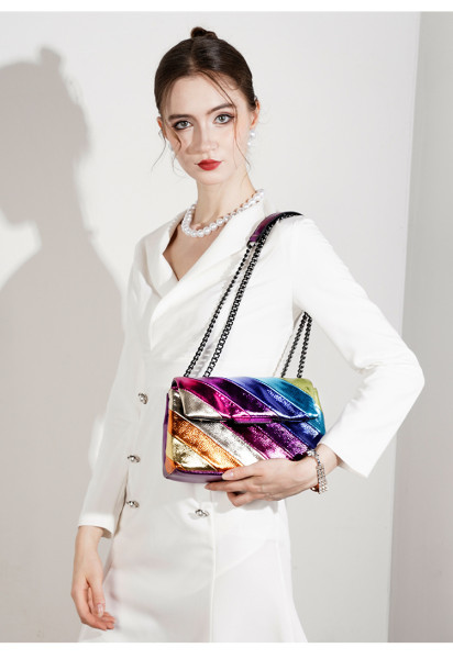 Rainbow contrasting splicing chain shoulder crossbody bag