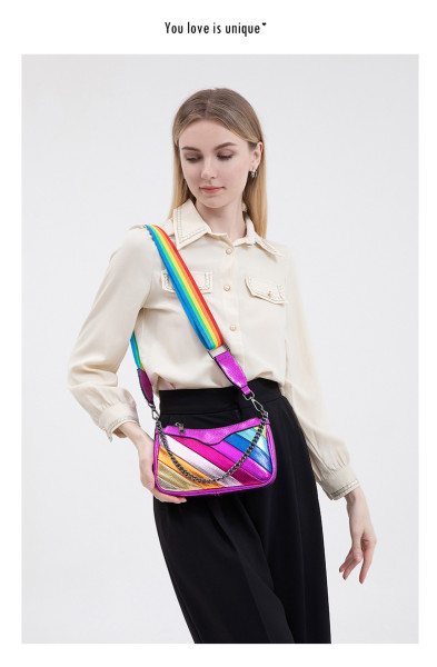Color blocking splicing chain crossbody bag rainbow handbag shoulder bag