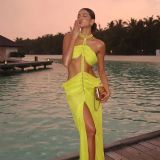 Low waist split chain neck chiffon long skirt