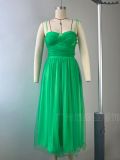 Strap Solid Color Bow Mesh Dress