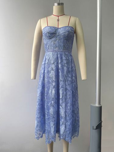 Strapless embroidered lace dress