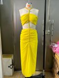 Low waist split chain neck chiffon long skirt