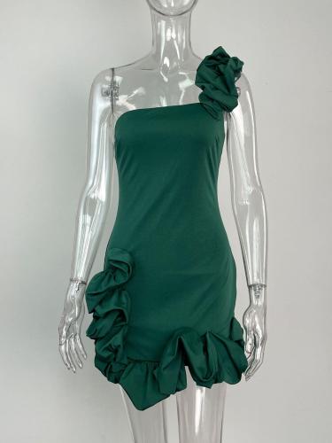Lotus leaf edge flower bud waist cinching dress