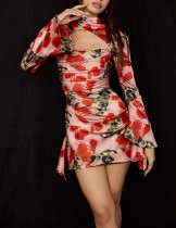 Hollow floral one-piece collar dress