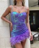 Tight fitting one-step dress with sequined suspender skirt