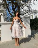 Strapless embroidered lace dress