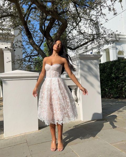 Strapless embroidered lace dress