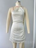 Adjustable neck hanging satin backless short skirt dress