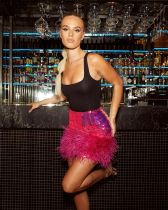 Half body hip hugging skirt with sequined feather skirt