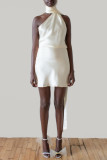 Adjustable neck hanging satin backless short skirt dress