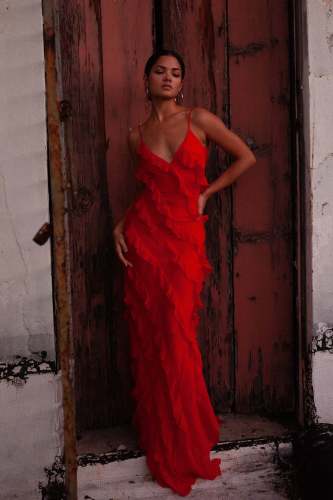 Backless slit camisole long dress