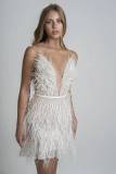 Waist deep V-feather suspender skirt