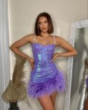 Tight fitting one-step dress with sequined suspender skirt