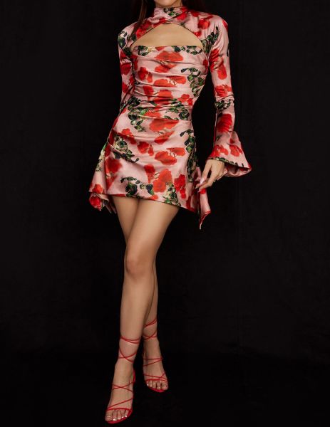 Hollow floral one-piece collar dress