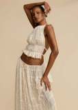 Backless lace up neck top set