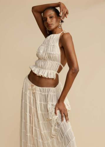 Backless lace up neck top set