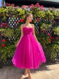 Strap Solid Color Bow Mesh Dress