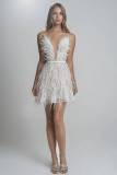 Waist deep V-feather suspender skirt