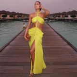 Low waist split chain neck chiffon long skirt