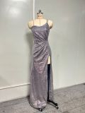 Sequin slit off off shoulder strapless dress