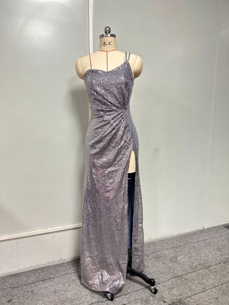 Sequin slit off off shoulder strapless dress