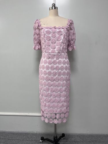 Mid waist solid color chest wrapped mid length dress